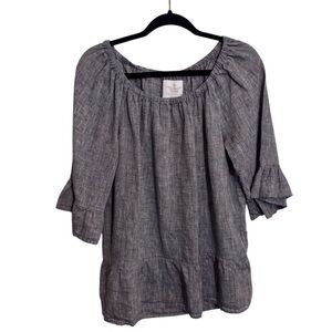 Crown Linen Designs Size Medium Gray Flutter Sleeves Blouse Top Lagenlook Beach